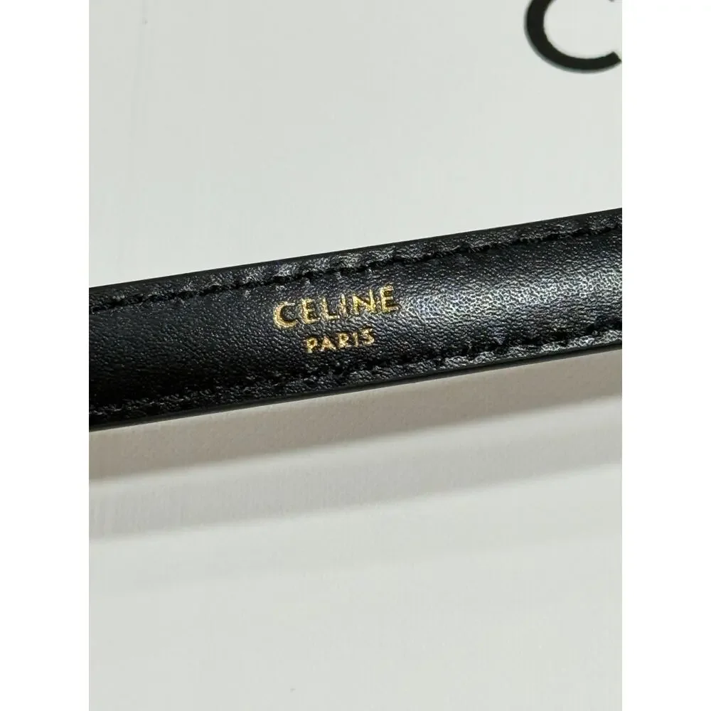CELINE Maison Belt 13mm Taurillon Leather Black Gold Buckle Size 85 NIB Rare